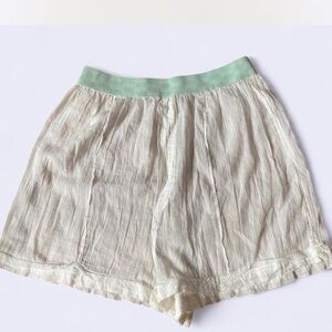 Free People Light Cream Shorts with Checkered Green Waistband